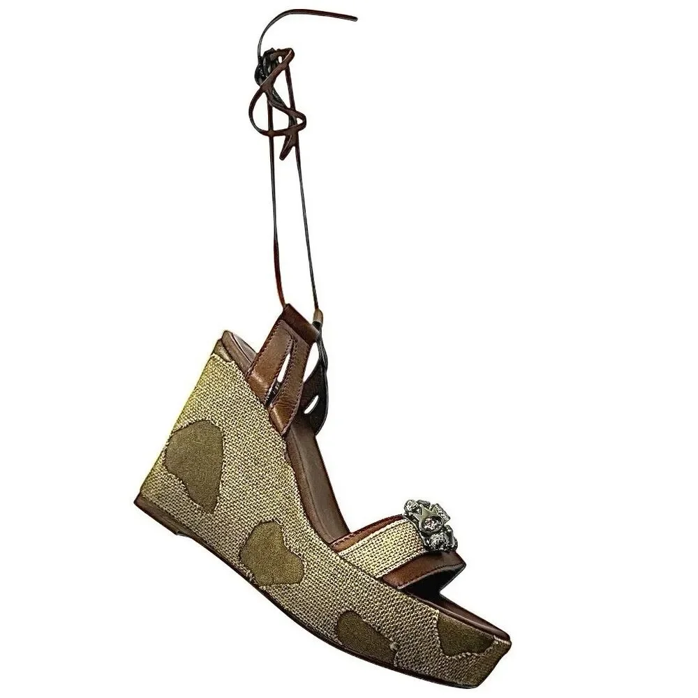 Save The Queen Vintage Women’s Wedge Heel Brown-Tan Size EU 39 US 8 Itlay